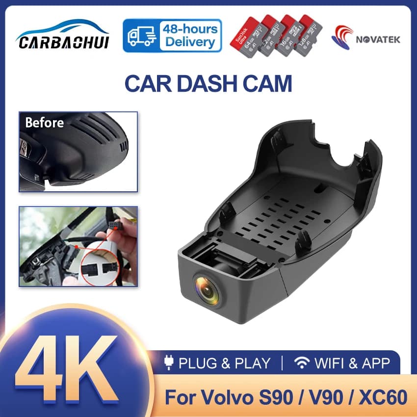For Volvo S90 V90 XC60 2018-2024 Front and Rear 4K Dash Cam for Auto Camera Recorder Dashcam WIFI Auto Dvr Recorder Devices