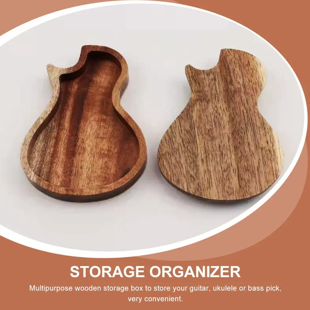 Guitar Pick Holder Wooden Multipurpose Storage Box 3-Compartment Design for Guitar Ukulele Bass Picks Protection Against Bumping