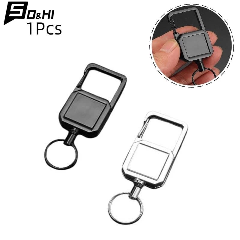 1Pc metal wire rope steel retractable keychain high resilience outdoor carabiner type D Anti lost keychain with easy to pull buckle