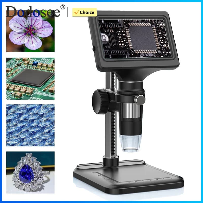 Dodosee 4.3'' Digital Microscope 1600X USB Microscope 1080p Soldering Microscope with 8 LEDs Compatible with Windows/Mac OS