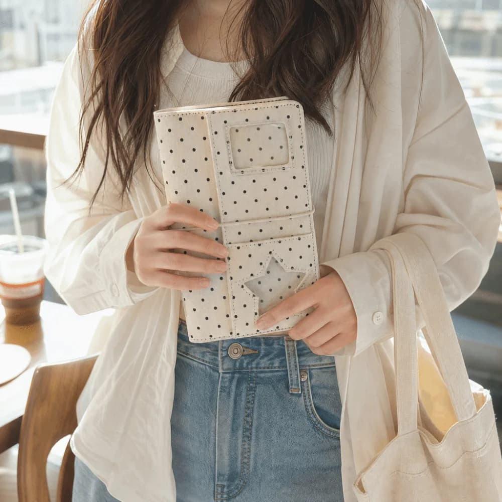 Polka Dot Hand Account Cover Shell Simple Cloth Binder A6 Binder Planner Shell Twill Texture 6-Hole Binder Notebook Cover Shell