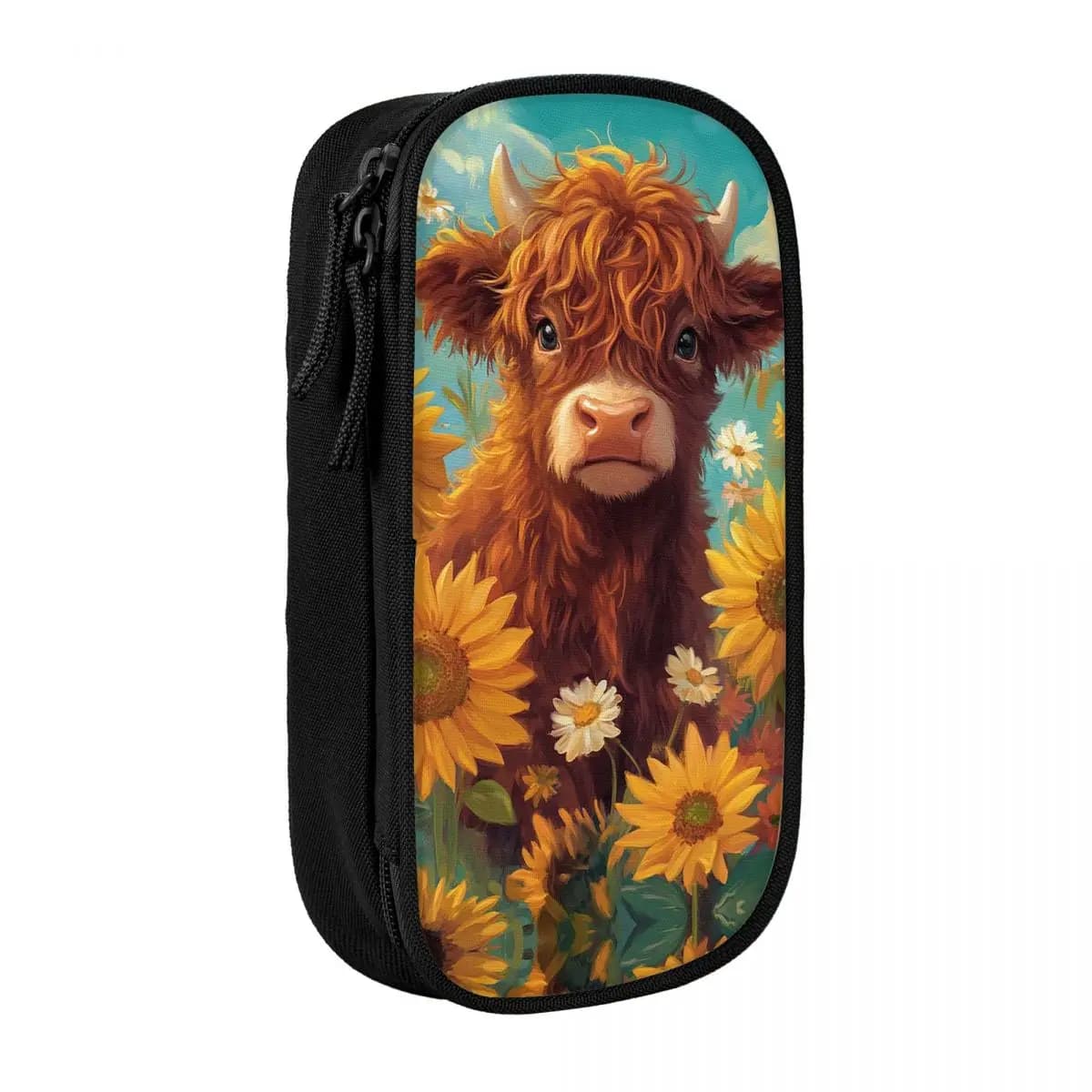 Astuccio personalizzato per mucca e fiore delle Highland per accessori scolastici per scatole per penne grandi per ragazze e ragazzi