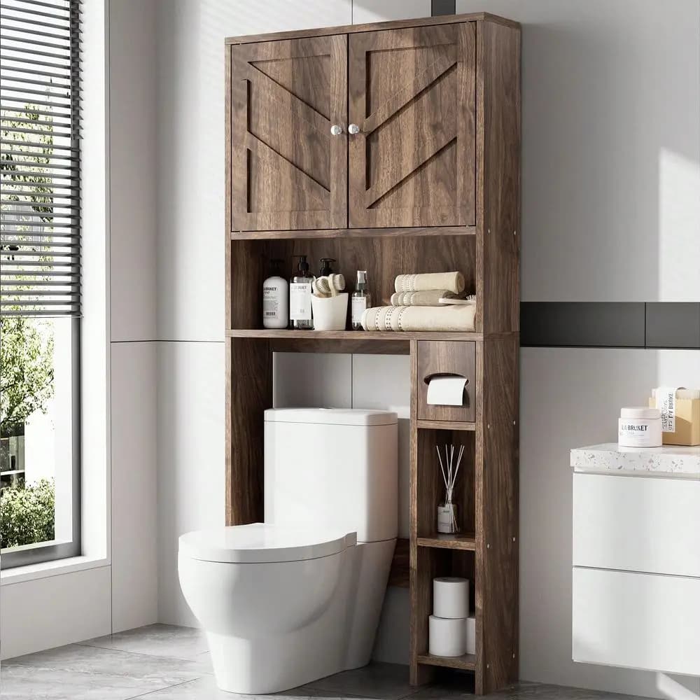 Storage Cabinet Farmhouse Storage Cabinet Over Toilet With Toilet Paper Holder Stand Freestanding Bathroom