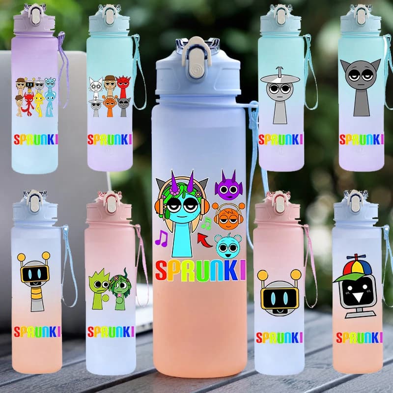 750 ml bottle with Sprunki Sprunki Incredibox Sprunki Game Cartoon, drinking water cup, birthday/Christmas gift for children