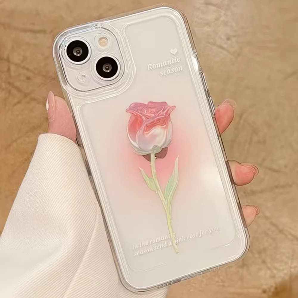 Aesthetic Watercolor Rose Transparent Phone Case For IPhone 18 17 Air 16 15 14 13 12 11 Pro Max Plus Mini Anti-Drop TPU Case