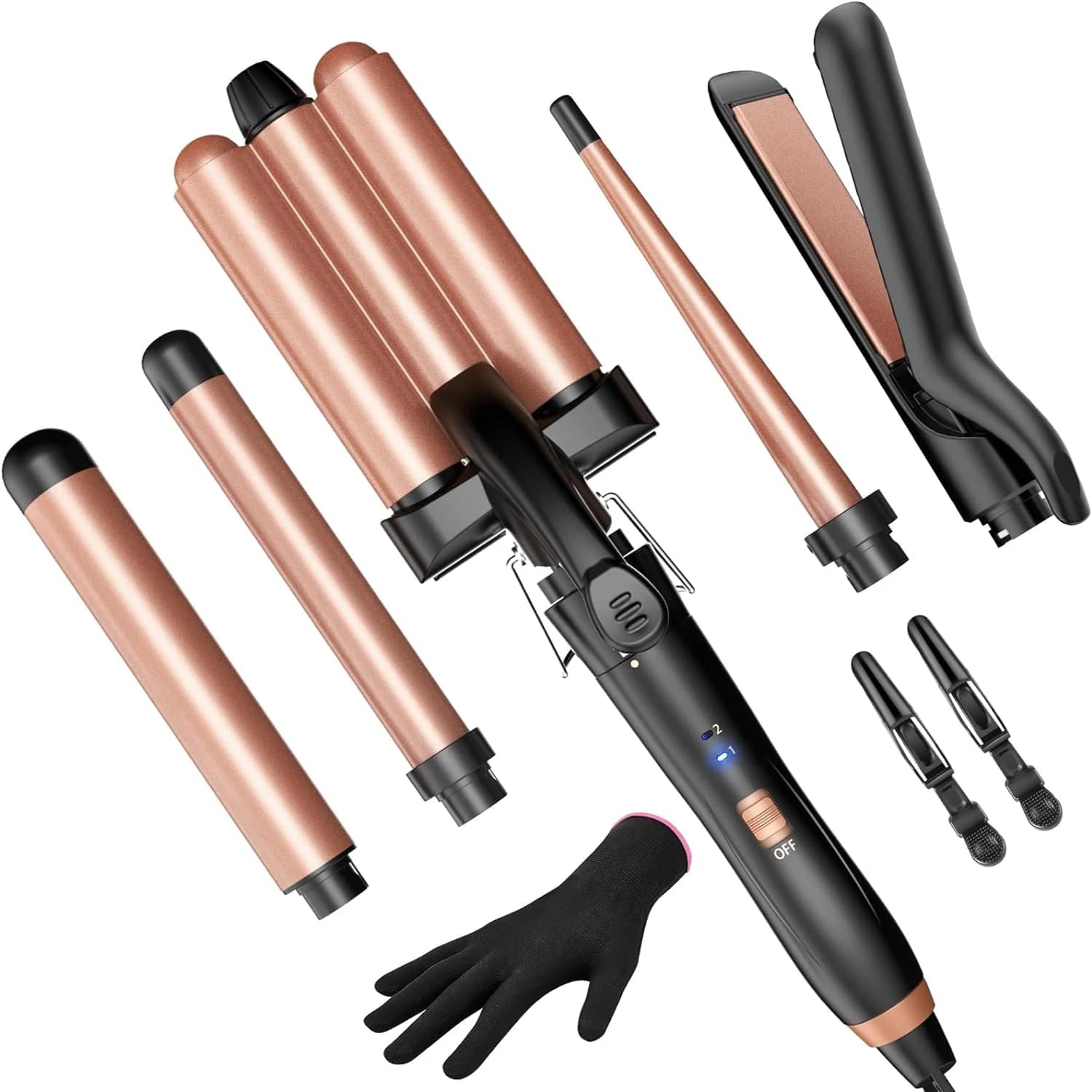 PTC ceramic portable electric curling iron with flat iron hair plate, 3 ceramic wands Iron curler with 5 wand in 1