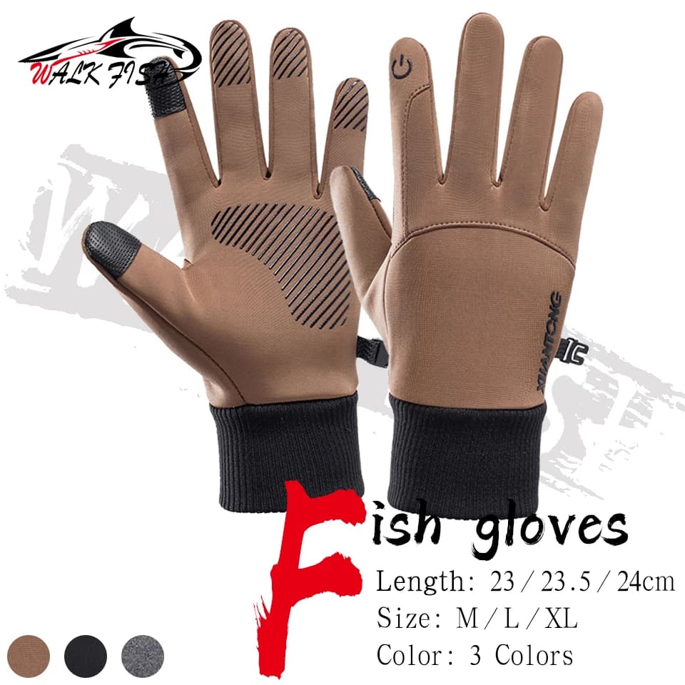 Guanti da pesca in pile WALK FISH Touch Screen termico antiscivolo antivento impermeabile da uomo sci da corsa guanti da moto da bicicletta