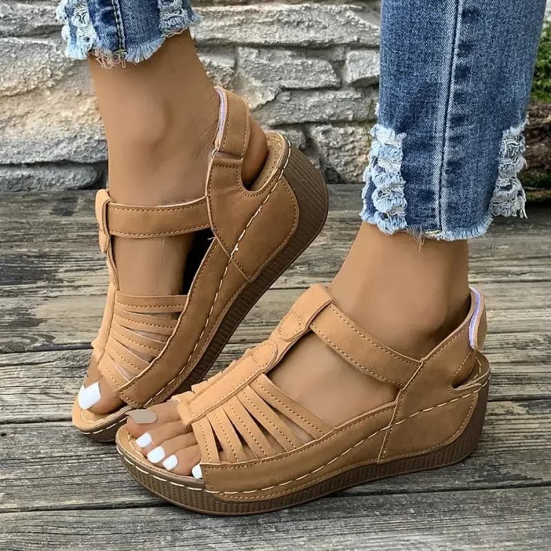 Bohemia Banda stretta Gladiatore Donna Estate Casual Piattaforma Sandali con zeppa Sandali con cinturino posteriore Suola morbida Cinturino in velcro Scarpe da mamma