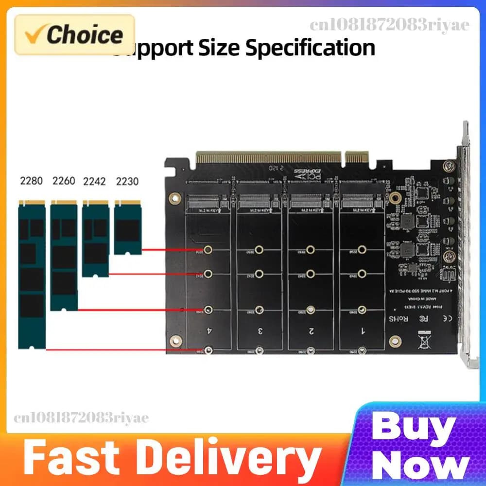 Scheda Splitter PCIe a 4 Dischi con Dissipatore di Calore, Adattatore PCIe 4.0 X16 a 4 Porte M.2, 4 x 32Gbps