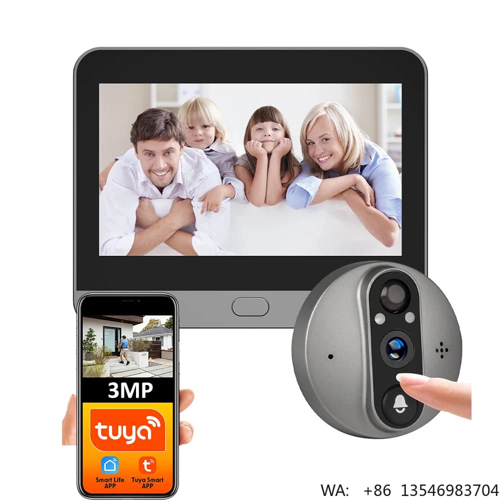 Campanello WiFi Smart Life Tuya 3MP 1080P con Telecamera Spioncino, Batteria 5000mAh, Rilevatore di Movimento PIR, IR, Alexa, Google, Visualizzatore Digitale