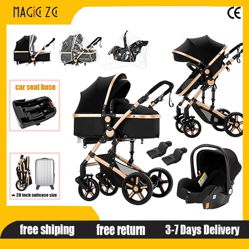 Passeggino Multifunzione 3-in-1 con Seggiolino Auto e Sistema di Viaggio Isofix per Neonati, Carrozzina Pieghevole Portatile con Vista Panoramica