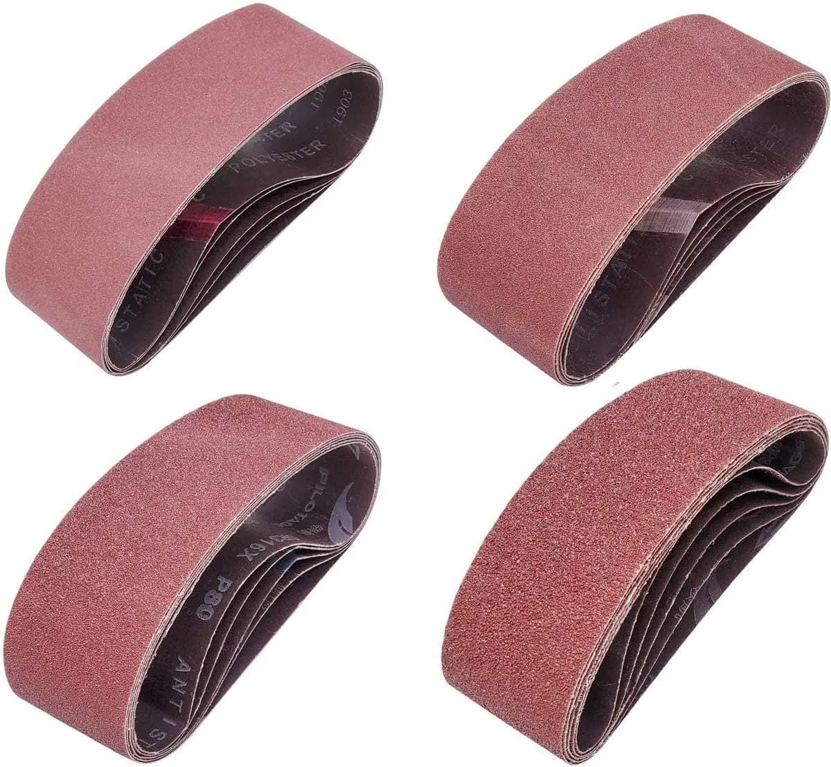 20 Pezzi Nastri Abrasivi 3x18 Pollici - 5 Ciascuno di Grana 40/80/120/240 in Ossido di Alluminio per Levigatrice a Nastro