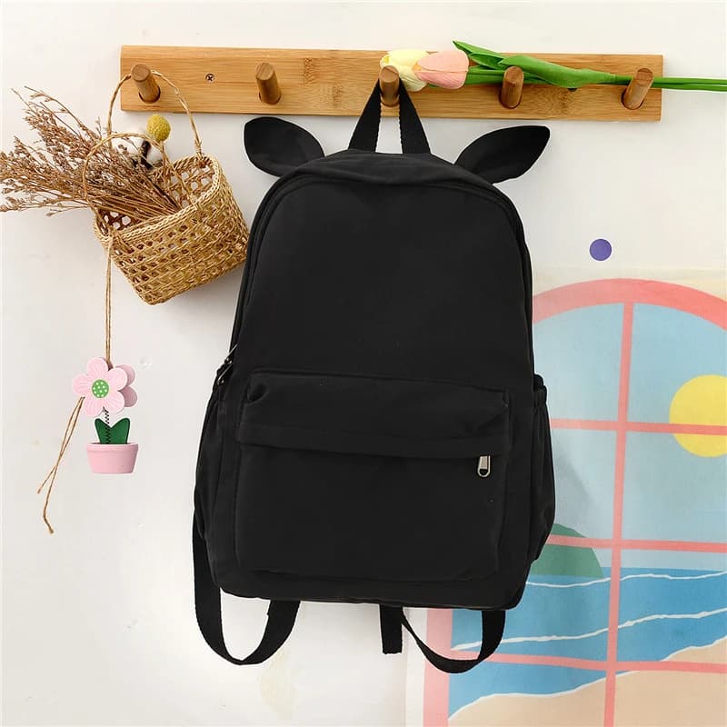 Cute 3D Bunny Ears Backpack Teen Girls Soft Nylon Lightweight School Rucksack Large Capacity Casual Daily Travel Student Bookbag