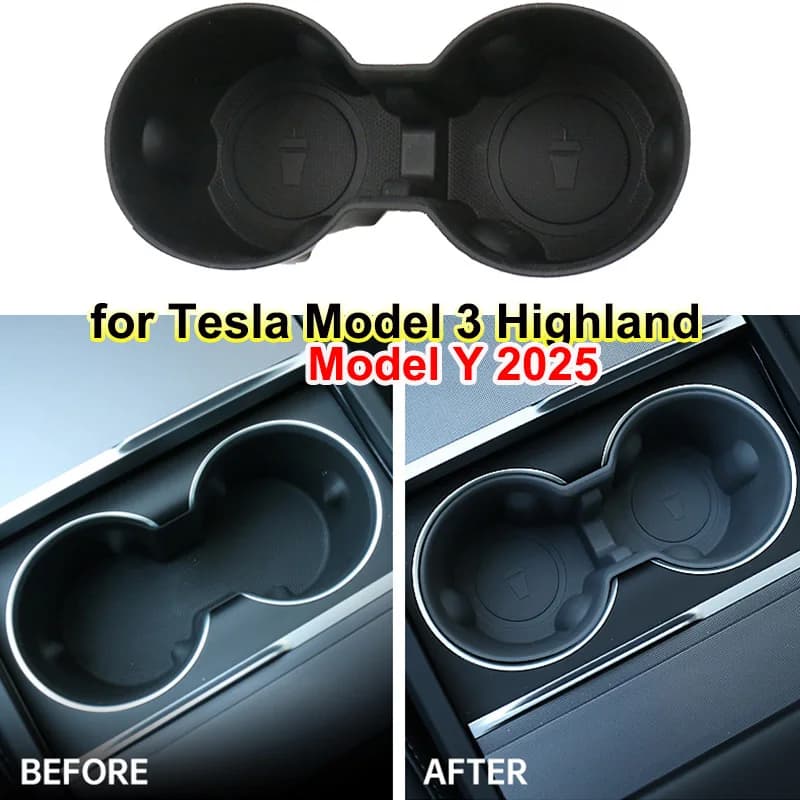 Per Tesla Modello 3 Highland 2024 Portabicchieri Acqua Inserto Console Centrale Organizzatore TPE Scatola di Immagazzinaggio Modello Y 2025 Accessori Auto