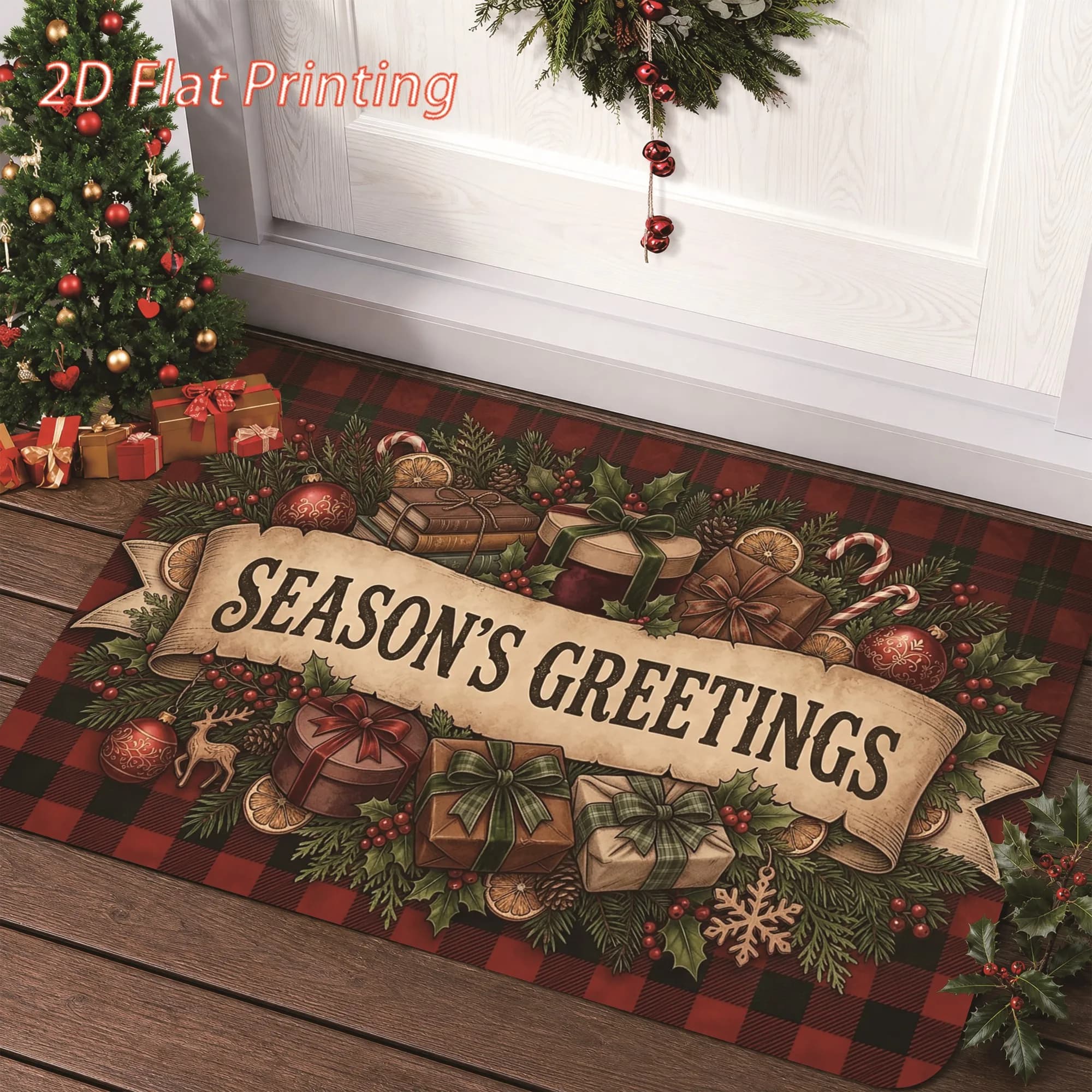Christmas Joyful Season Holly Pine Kitchen Drying Pad Absorbent Dish Mat Washable Countertop For Winter Holiday Ornament