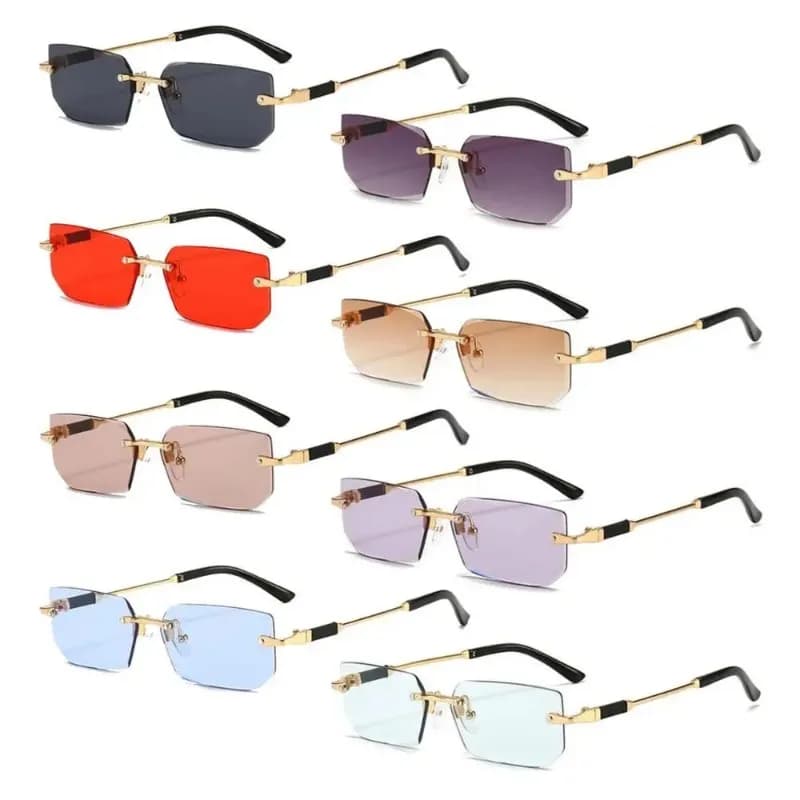 Occhiali da Sole Rettangolari Senza Montatura, Stile Y2K Classico, Protezione UV400 per Uomo e Donna