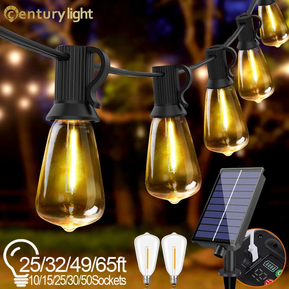 25FT 49FT 65FT LED Solar String Light ST38 Lampadina di ricambio infrangibile 32FT Ghirlanda solare per la decorazione del cortile del giardino del patio