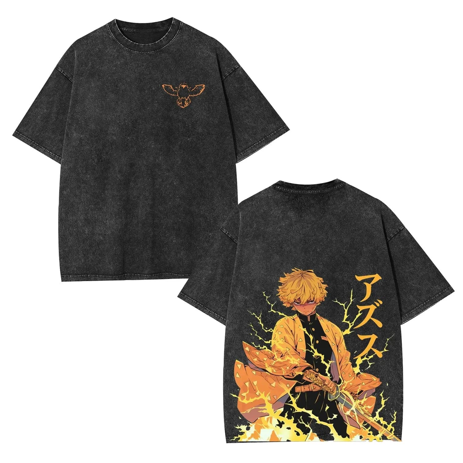 Men's T-shirt Summer 2026 New Style Anime Demon Slayer Washing Vintage Effect with Zenitsu Agatsuma print, Sleeve T-shirt Corte Larga Y2K Fashion