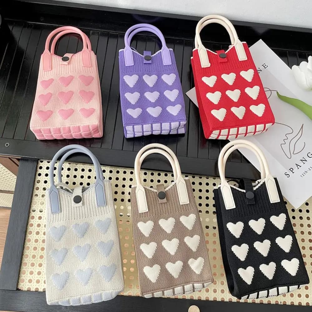 Hand Bag Purses and Handbag Knitted Mini Mobile Phone Bag Female Korean Version Sweet Love Shoulder Handbag
