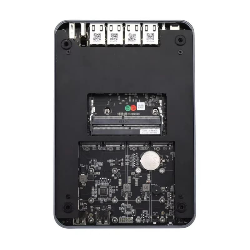 Mini PC NAS Storage Server con 4 porte LAN 2.5G, Firewall, 4 slot M.2 SSD, USB 3.0, eSATA e supporto per 5 dischi per rete domestica/ufficio