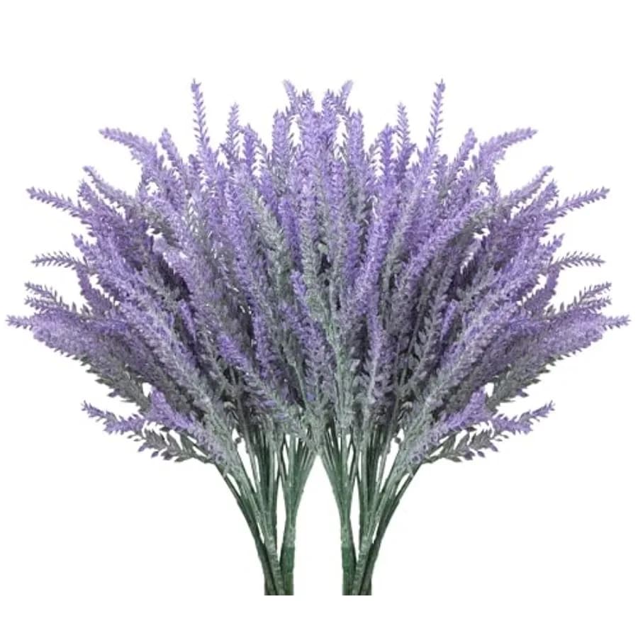 Fake Flowers Artificial Lavender Faux Plastic Plants Flowers for Home Wedding Kitchen Garden Patio Porch Window Box Office Tabl