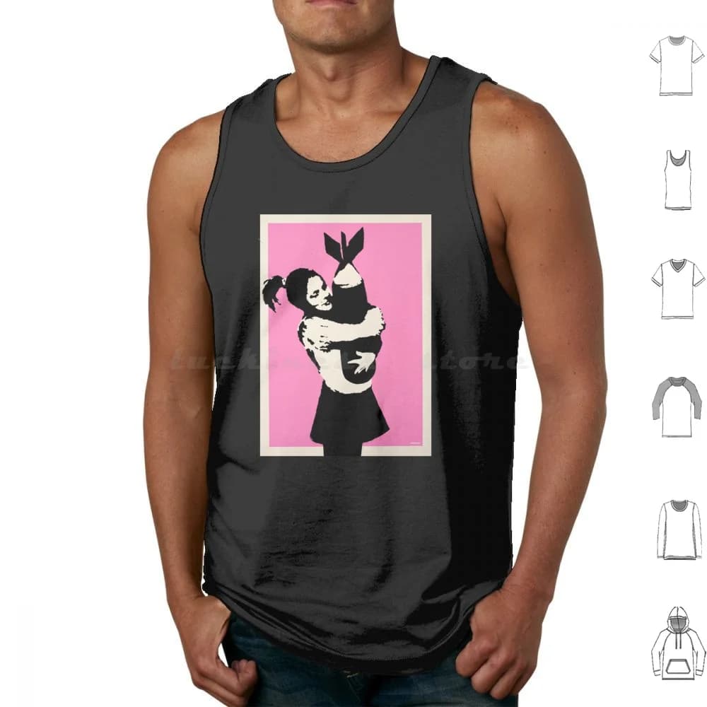 Banksy Hugger Canotte rosa Canotte senza maniche Street Art Cultura pop Graffiti Stencil Vernice spray Murales Anti capitalismo