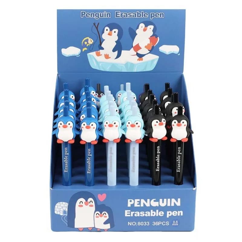 Set di 36 Penne Gel Cancellabili a Forma di Pinguino, Inchiostro Blu 0.5mm, Penne per Firma, Regalo Promozionale, Forniture per Ufficio e Scuola