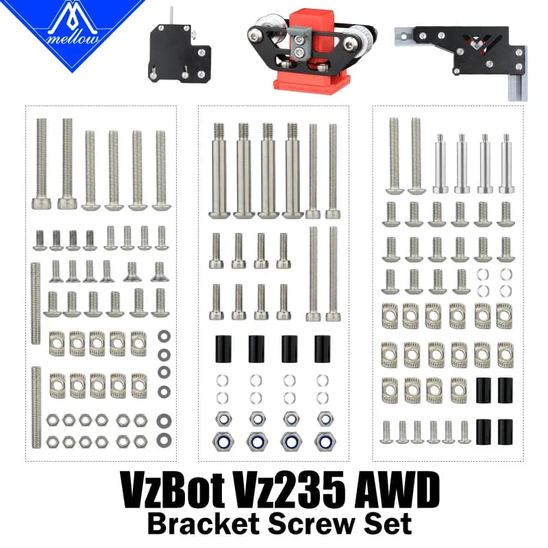 Mellow CNC VzBoT Vz235 235 Stampante 3D Supporto motore AWD in alluminio e pacchetto di viti a portale asse Y include bulloni in titanio