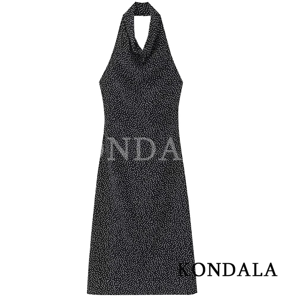 KONDALA Women Trendy Polka Dot Halter Dress Sleeveless Backless Long Dress New Fashion 2026 Spring Summer Beach Holiday Dress