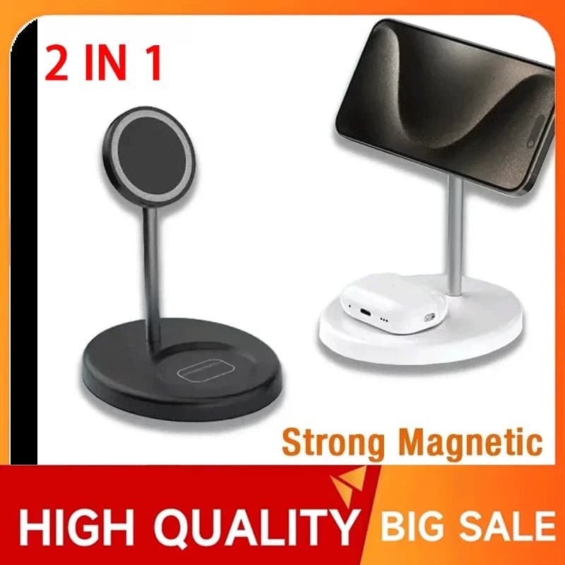 Magnetic Wireless Charger Holder 2 in 1 for iPhone 17 15 14 13 12 AirPods 4/3 Pro for MagSafe Fast Wireless Charging Stantion