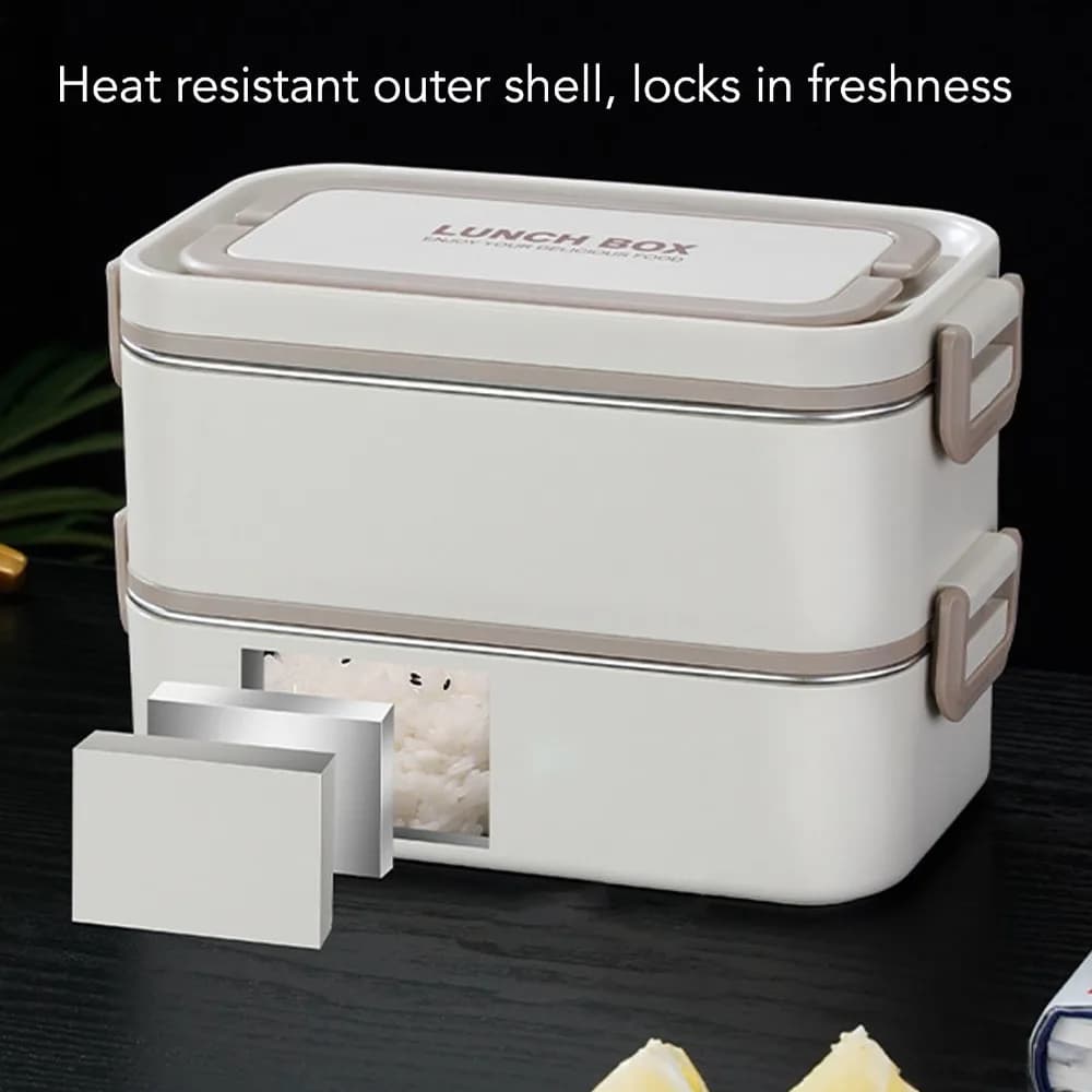 Portable 304 Stainless Steel Lunch Storage Container 2 Tier 2000ml Thermal Lunch Box Food Container For Camping