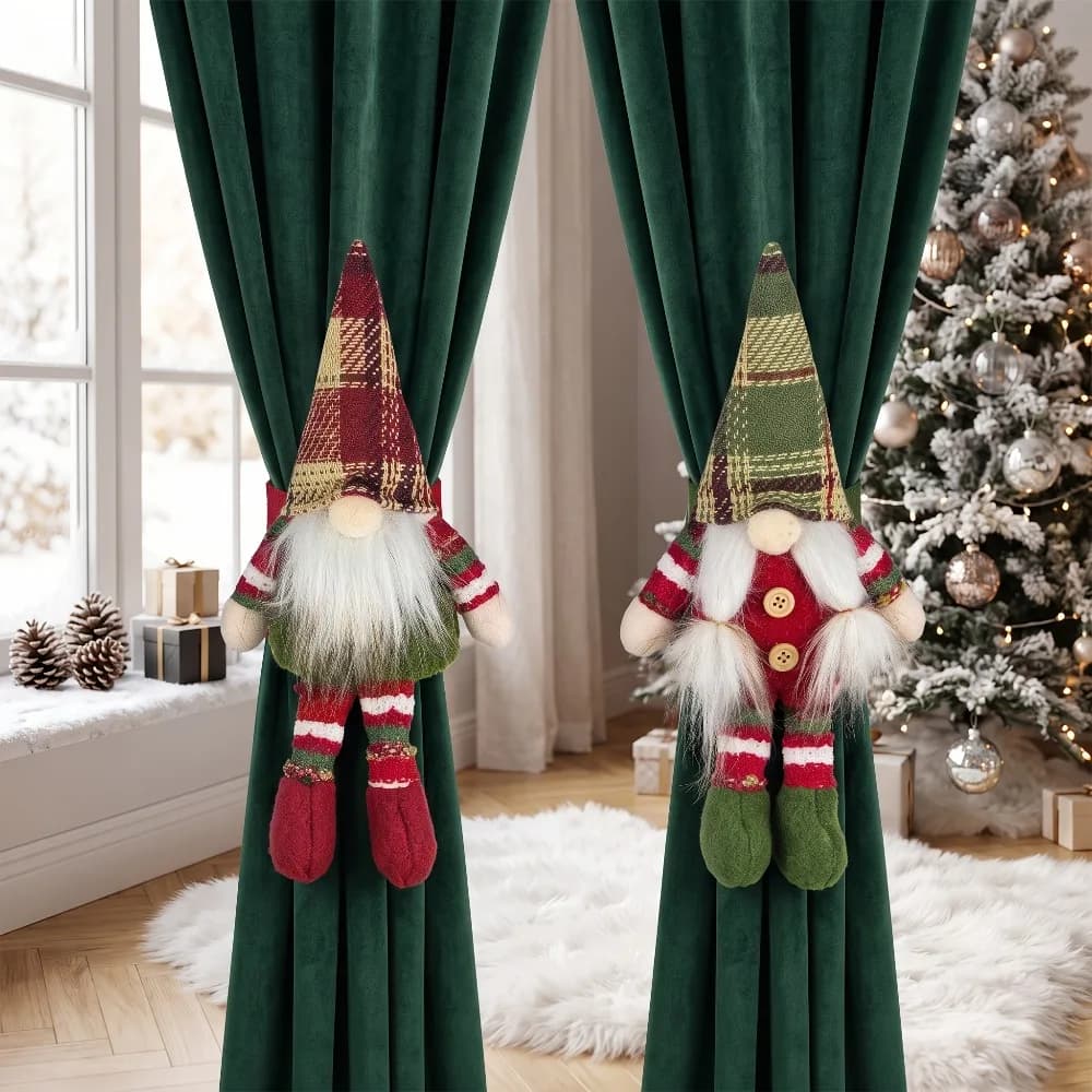 1PC Christmas Day Decoration Red and Green Faceless Elderly Curtains Buckles Hotel Window Decoration Curtains Straps