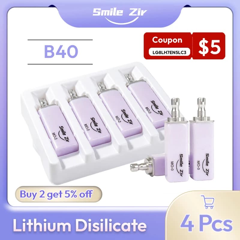 4 Pezzi Blocchi di Disilicato di Litio B40 in Vetroceramica per Laboratorio Odontotecnico HT/LT per Sistema CAD CAM Sirona Cerec Emax Materiale per Faccette Dentali