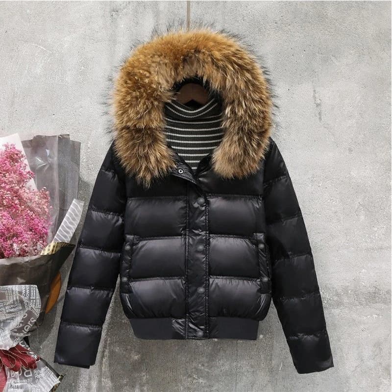 Giacca Invernale in Vera Pelliccia per Donna, Cappotto Corto con Colletto in Vera Pelliccia di Procione, Nuovo Parka Impermeabile per l'Autunno