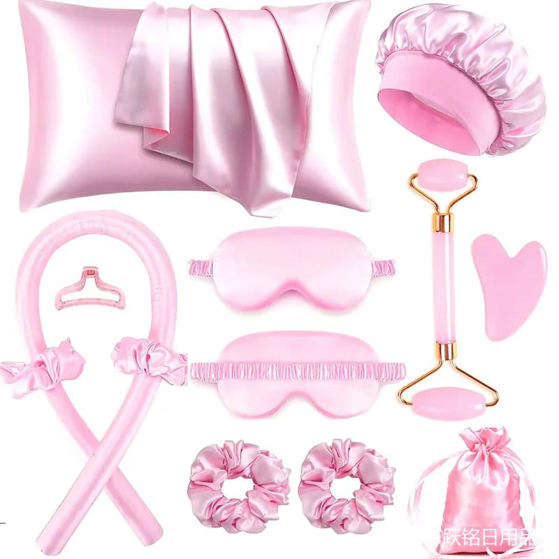 Nuovo arrivo set cappello da notte e maschera per gli occhi in seta per le donne senza ferro arricciacapelli per uso domestico kit bigodino per capelli in seta di simulazione per ragazza pigra