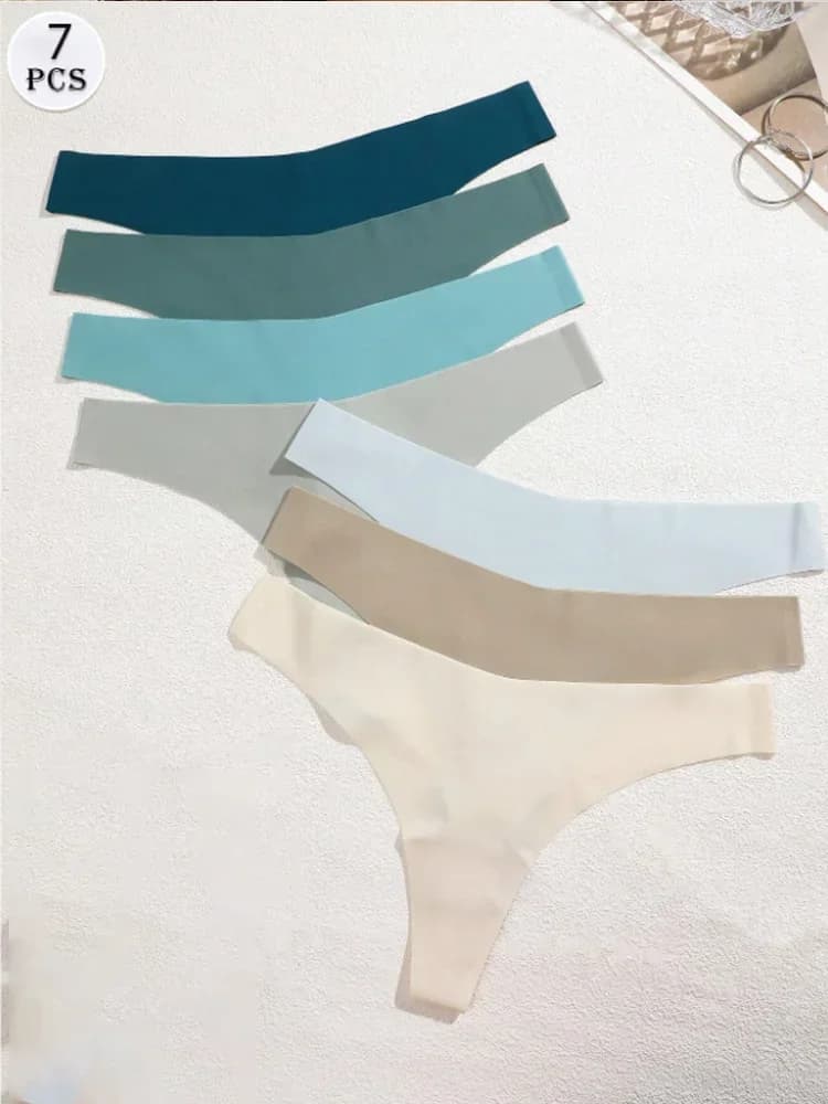 7PCS/Set Women Seamless Ice Silk Panties V-Waist Underwear Sexy Sports Briefs Panties Female Soft Ultra-thin Lingerie G-string