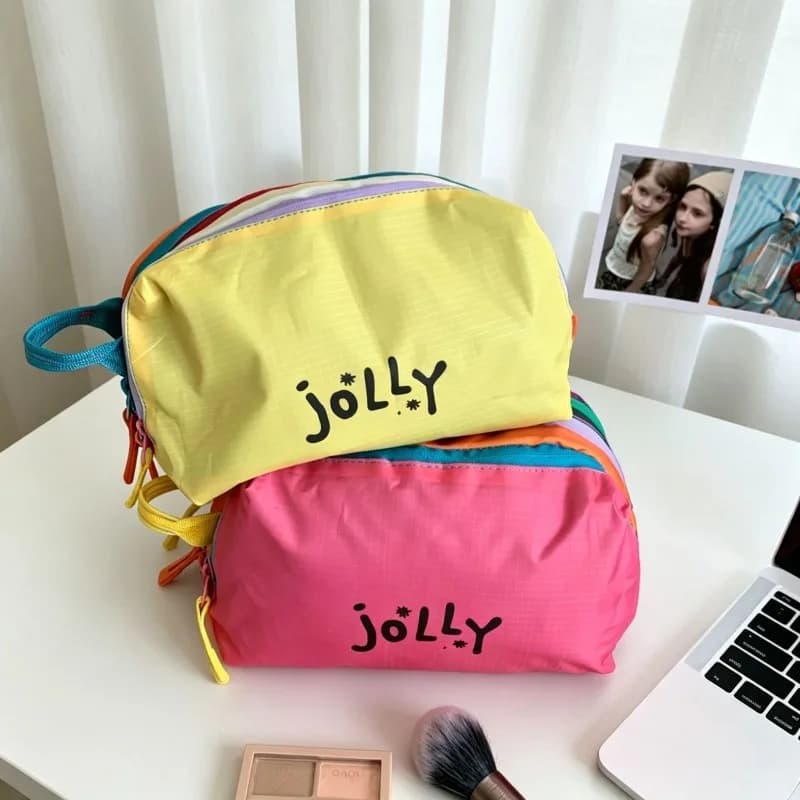 Three Layers Dopamine Color Block Makeup Bag Large Capacity Handheld Travel Cosmetic Wash Organizer Bag For Outdoor Daily Use