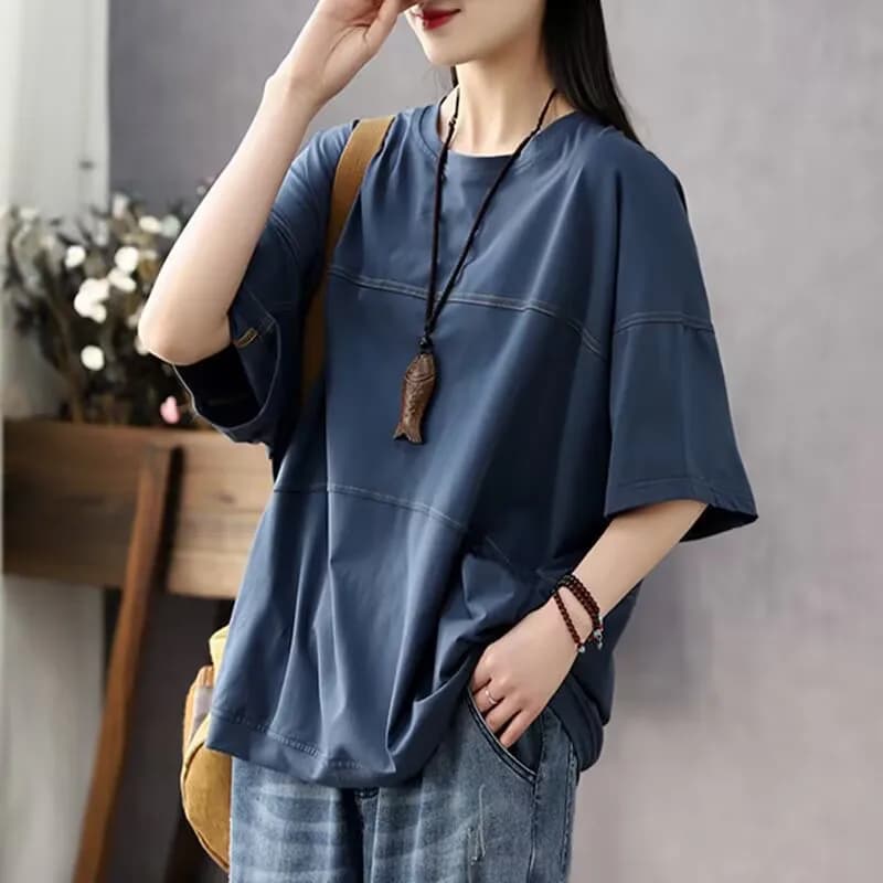 T-shirt Estiva Casual da Donna Taglie Forti, Tinta Unita, Comoda, per l'Ufficio, Nuovo Arrivo, di Tendenza, Traspirante