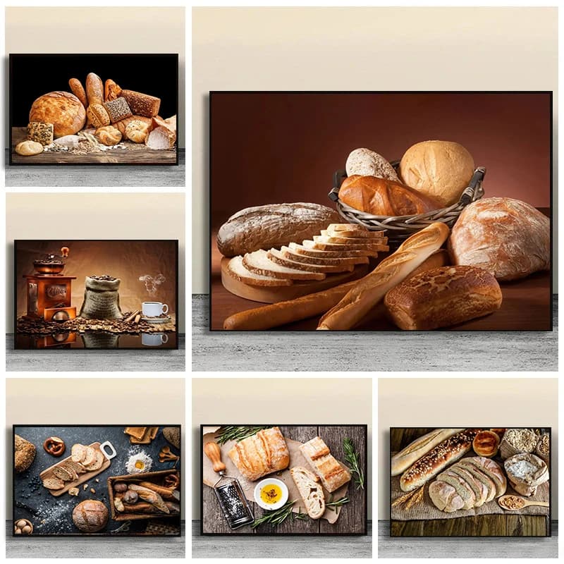 Bread Poster Food Baguette Whole Wheat Prints Canvas Painting Wall Art Pictures Kitchen Theme Bakehouse Bakery Room Home Deco