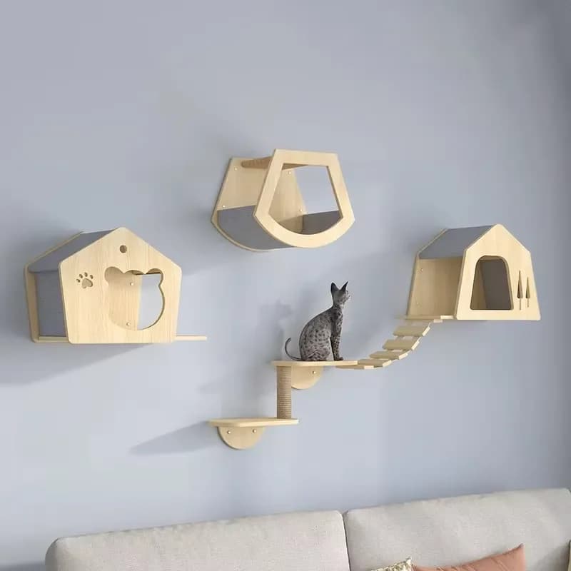 Wall Type Solid Wood Scratching Post Game Climbing Frame Scratching Platform Tower Ceiling Condo Tree Cats Pet Products