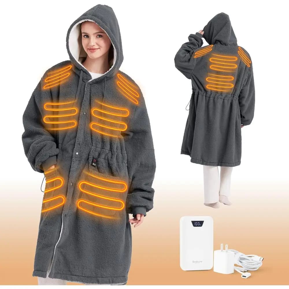 Felpa con cappuccio coperta indossabile riscaldata portatile - Coperta elettrica aux ere con batteria da 20000 mAh, tiro riscaldato CordlUSB, Git invernale