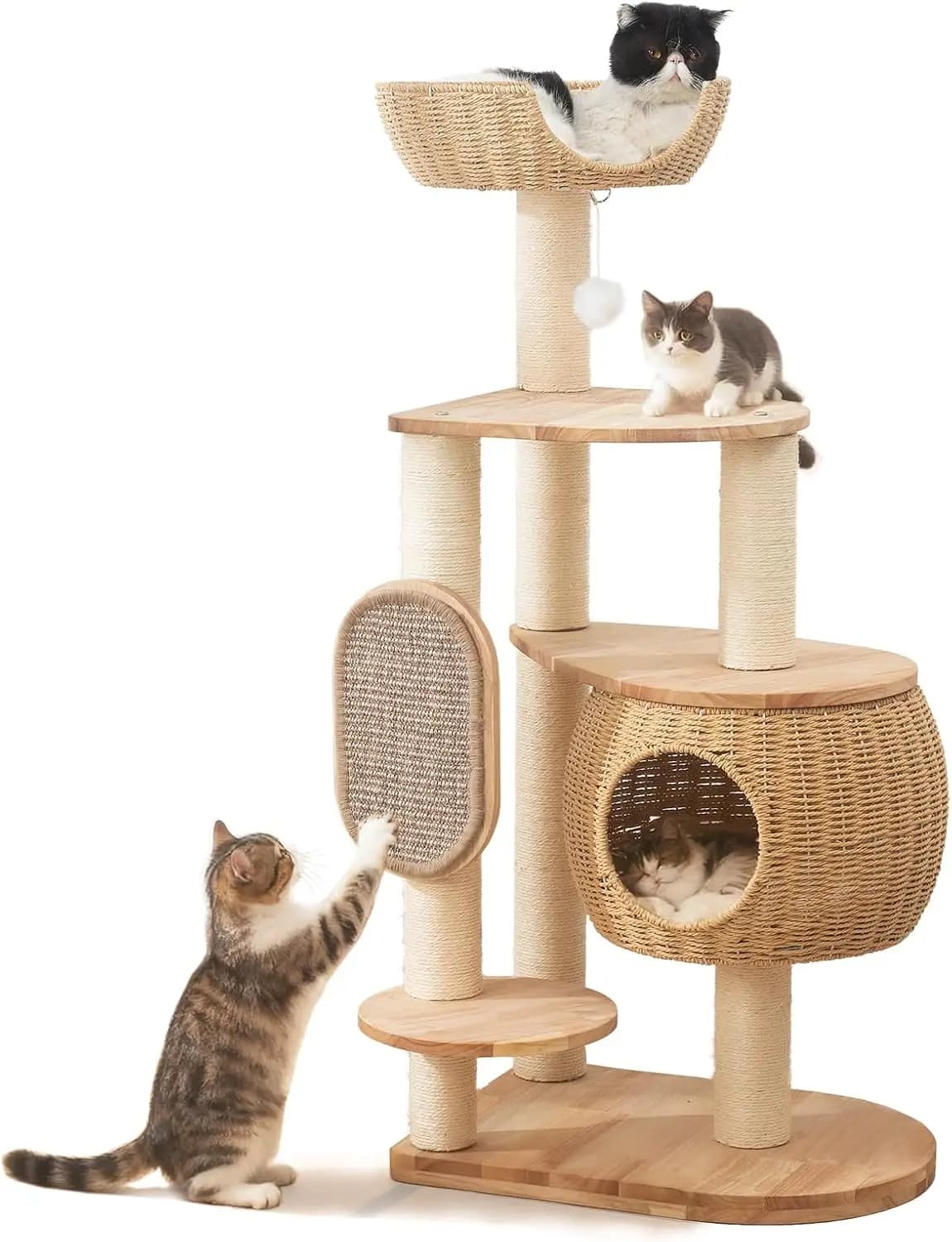 Tiragraffi per Gatti in Sisal, Cesto a Forma di Zucca Intrecciato, Torre per Gatti con Coperta