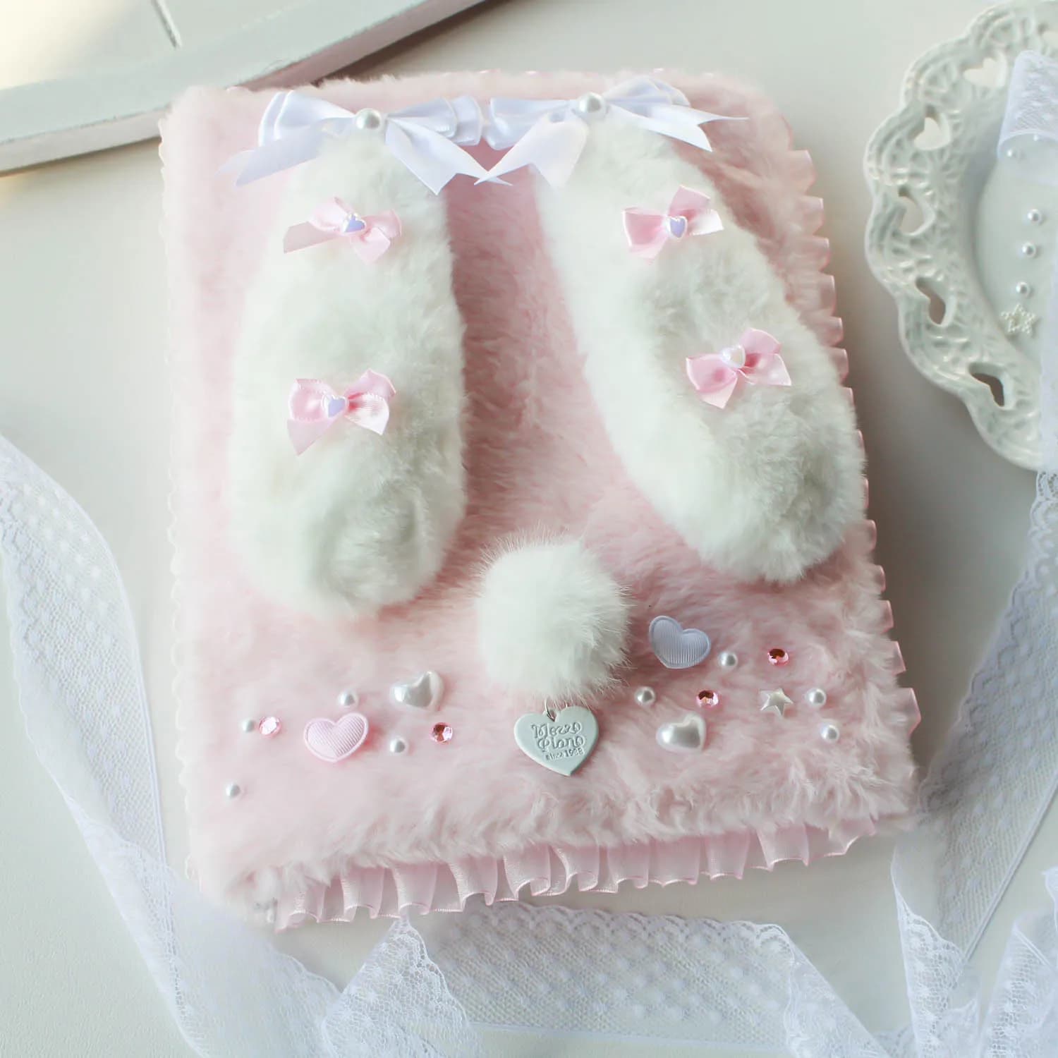 Raccoglitore rosa dolce Album di carte fotografiche Kpop A5 Idol Immagine Top Loader Notebook File Peluche Kawaii Bunny 10 pagine 80 tasche fatte a mano