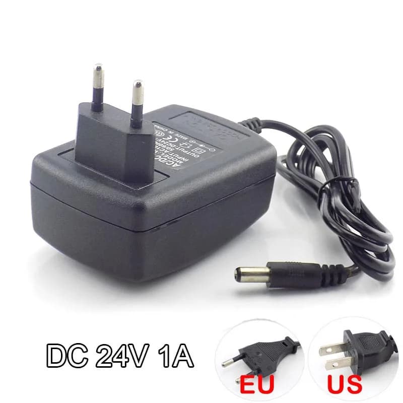 AC 100V-240V DC 24V 1A Power Adaptor Converter CCTV Camera TV Charger Switch For LED Strip Light 5.5mm*2.1mm US EU Plug