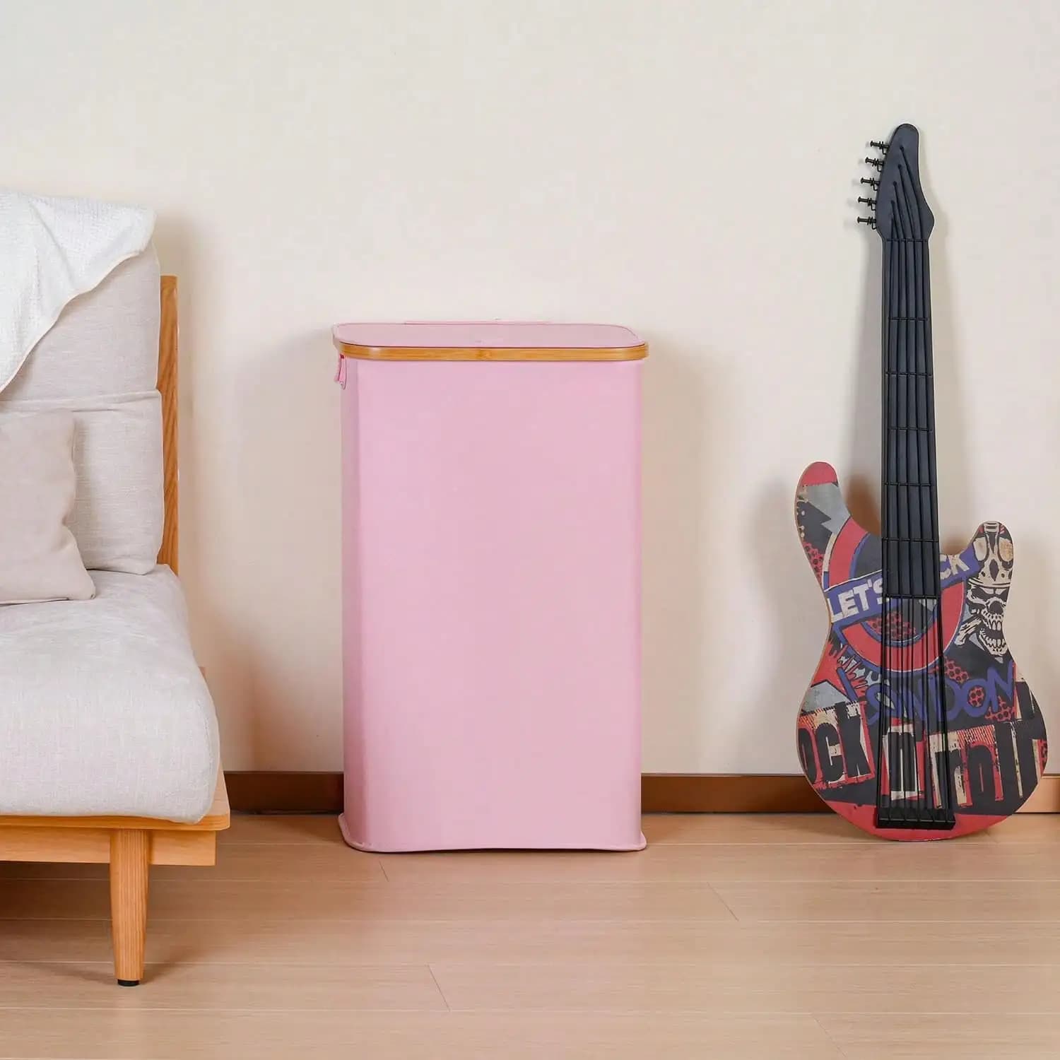 29 Gal 110L Foldable Laundry Hamper With Lid Modern Pink Fabric Clothes Basket With Bamboo Handles Large Laundry Bin Storage Bag Organizer For Bathroom Bedroom Dorm Laundry Room College Housewarming Gift