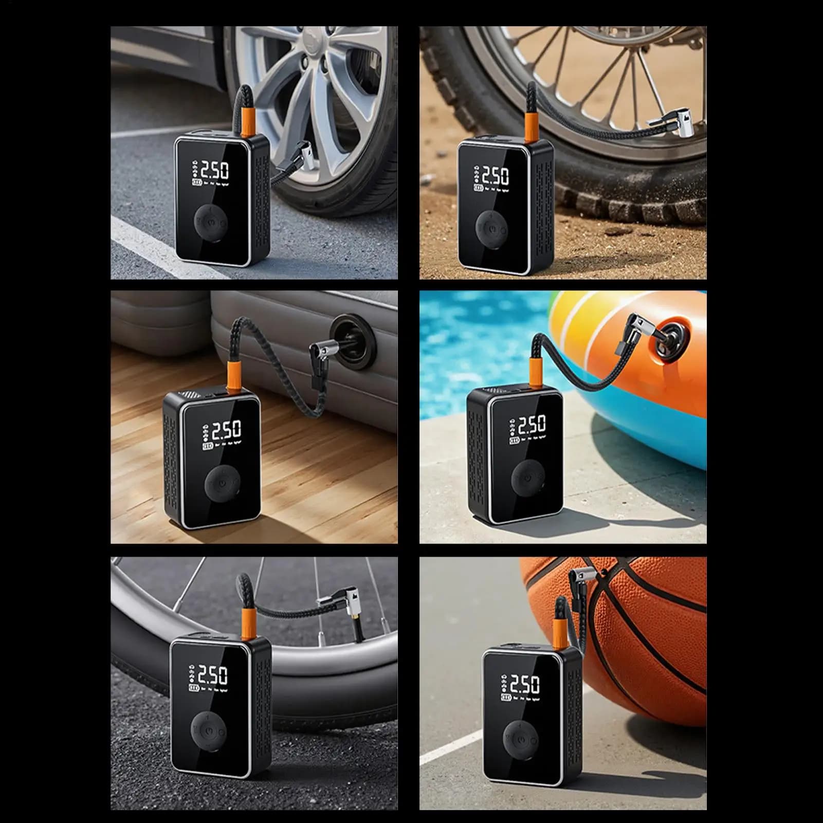 Gonfiatore per pneumatici Compressore d'aria portatile Gonfiatore per bici senza fili con pompa d'aria elettrica ricaricabile leggera con spegnimento automatico per