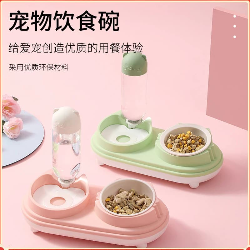 Cartoon Cat Head Dual Pet Bowl Gravity Auto Water Storage Anti-Slip Anti-Spill Feeding Basin Cat Small Dog Daily Food Water Bowl