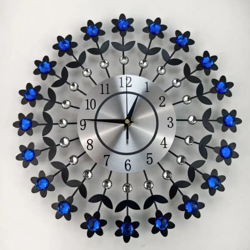 Wall clock with crystal flowers Silent No ticking Clock decorative and modern wall clock for room