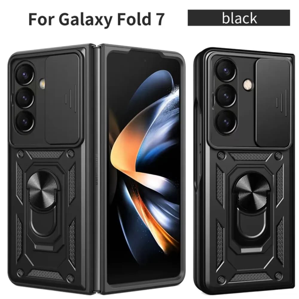 360° Rotating Metal Ring Sliding Push Window Lens Protection Luxury Armored Shockproof Case for Samsung Z Fold 8 Ultra 8 7 6 5