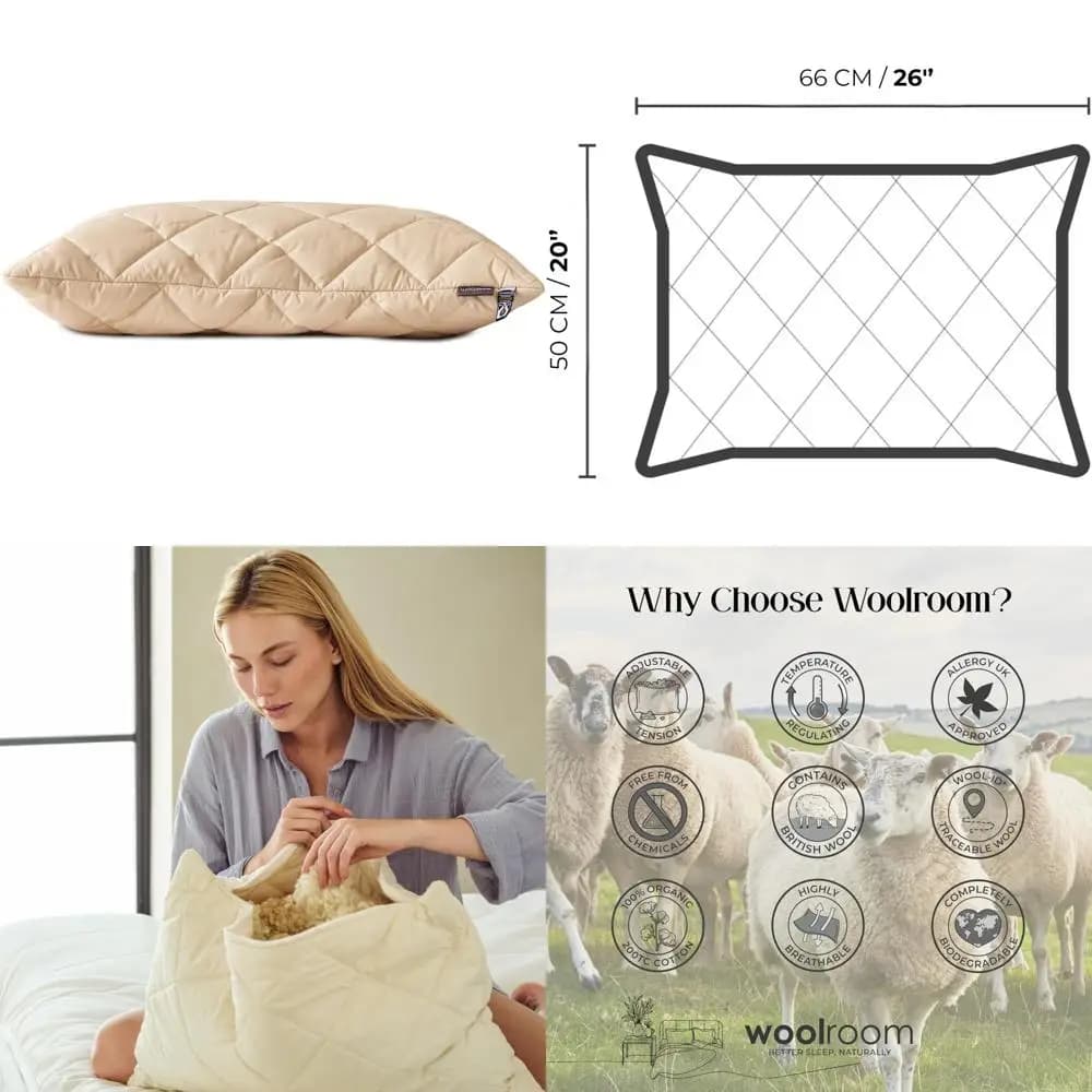 Hypoallergen breathable wool cushions - Adjustable temperature adjustment, Washable British wool, Natural Sleep Comfort